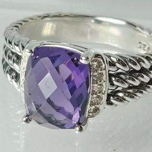 DAVID YURMAN SS Petite Amethyst & Diamond Ring
